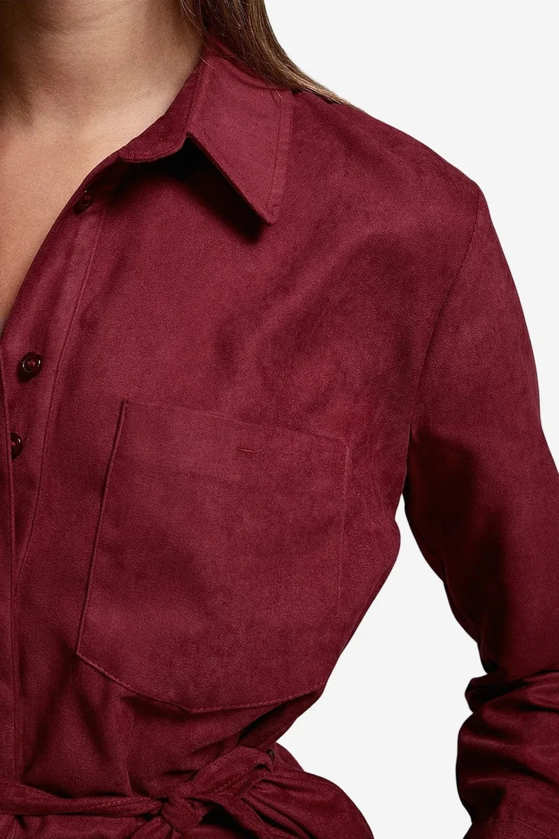 Dilvin Burgundy Red DILVIN Women’s Belted Shirt for Women | Best Price UAE