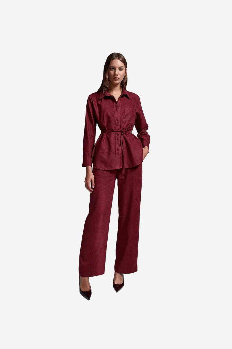 Dilvin Burgundy Red DILVIN Women’s Belted Shirt for Women | Best Price UAE