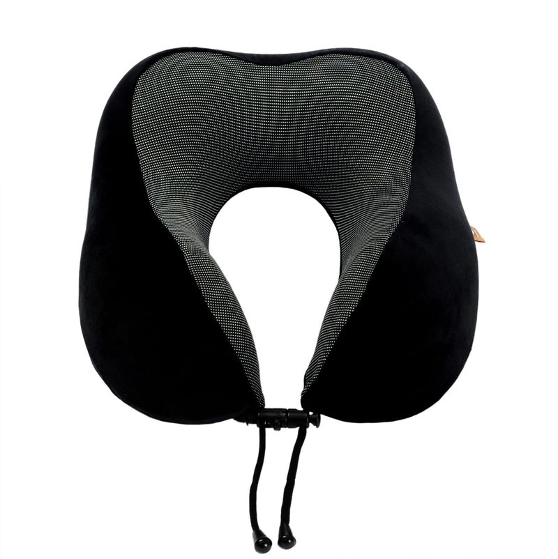 Makimoo Memory Foam Travel Pillow, Neck Pillow with 360-Degree Head Support, Comfortable Ideal for Sleeping on Airplane, Car, Train, Bus and Home Use, Comes with Storage Bag (Black) - Image 2