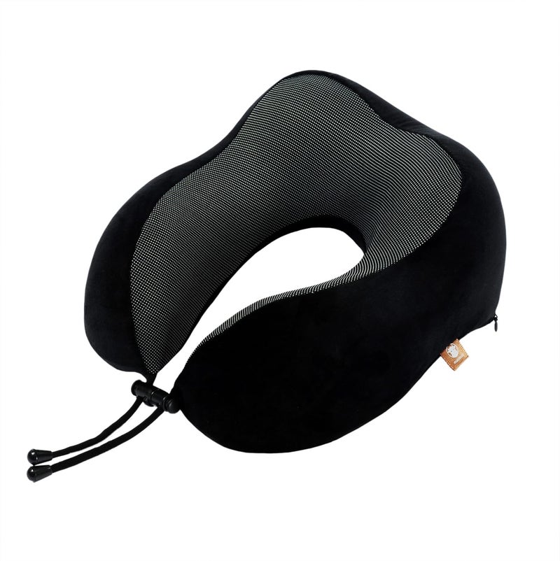 Makimoo Memory Foam Travel Pillow, Neck Pillow with 360-Degree Head Support, Comfortable Ideal for Sleeping on Airplane, Car, Train, Bus and Home Use, Comes with Storage Bag (Black) - Image 3