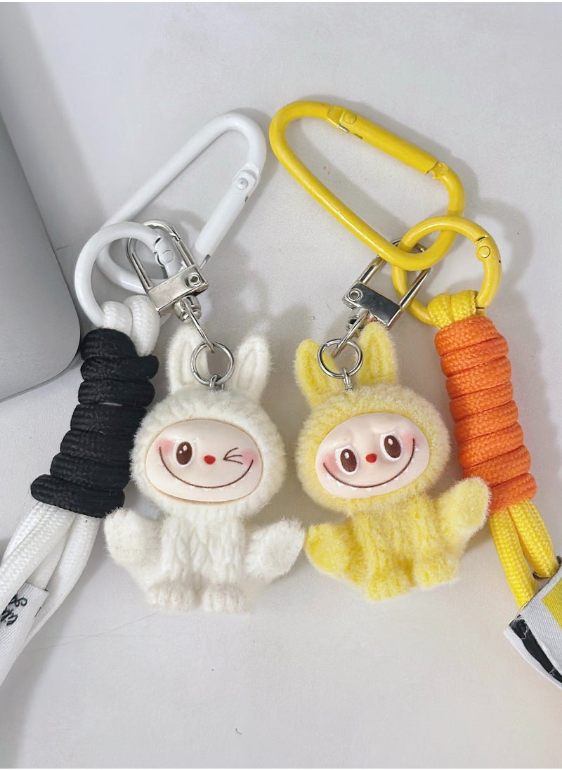 Paraphrase 2-Piece Kawaii Labubu Yellow and White Wrist Keychain, Cute Bag Charm Pair for Besties and Couples, Car Keychain Accessories, Perfect Gifts for Girlfriends  - Image 1