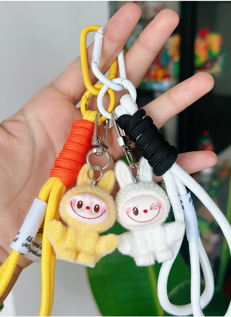 Paraphrase 2-Piece Kawaii Labubu Yellow and White Wrist Keychain, Cute Bag Charm Pair for Besties and Couples, Car Keychain Accessories, Perfect Gifts for Girlfriends  - Image 2