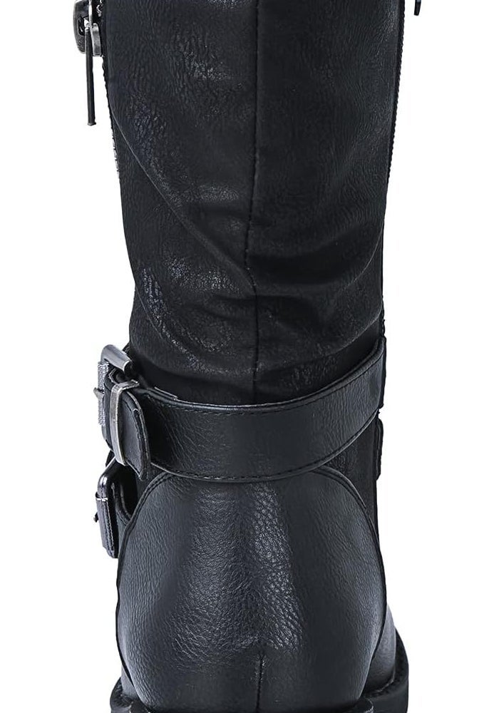 GLOBALWIN Women's Fall Fashion Biker Boots - Mid Calf, Black, Low Heel, Size 8M - Image 5