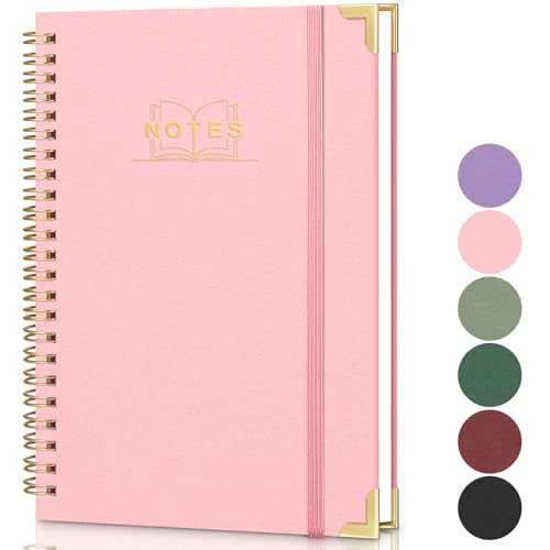 LACCHOUFEE Lined Spiral Journal Notebook, A5 Hardcover Spiral Notebook for Work, 5.7''×8.2'', 100GSM Thick Paper Spiral Bound Journaling Notebooks for Women & Men Office School Note Taking Business, Pink - Image 1