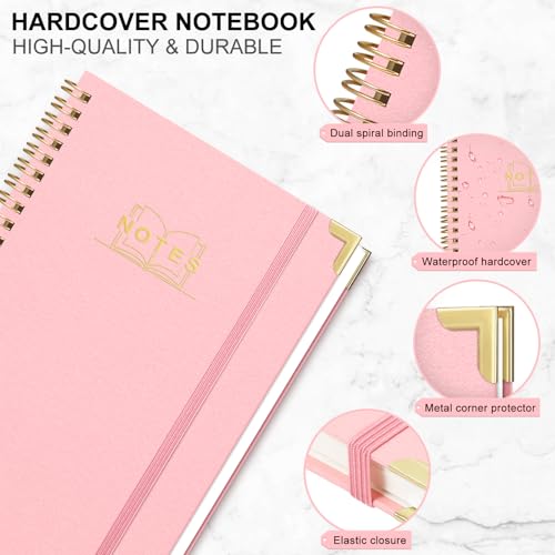 LACCHOUFEE Lined Spiral Journal Notebook, A5 Hardcover Spiral Notebook for Work, 5.7''×8.2'', 100GSM Thick Paper Spiral Bound Journaling Notebooks for Women & Men Office School Note Taking Business, Pink - Image 3
