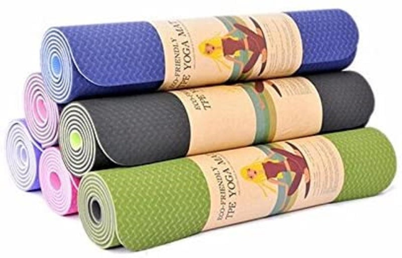 Bodylastics Yoga Mat for Men and Women with Carry Bag TPE 6ft x 2ft x 6mm Large Size Anti Slip & Anti Tear Workout Mat (Pink/Light Pink) - Image 1