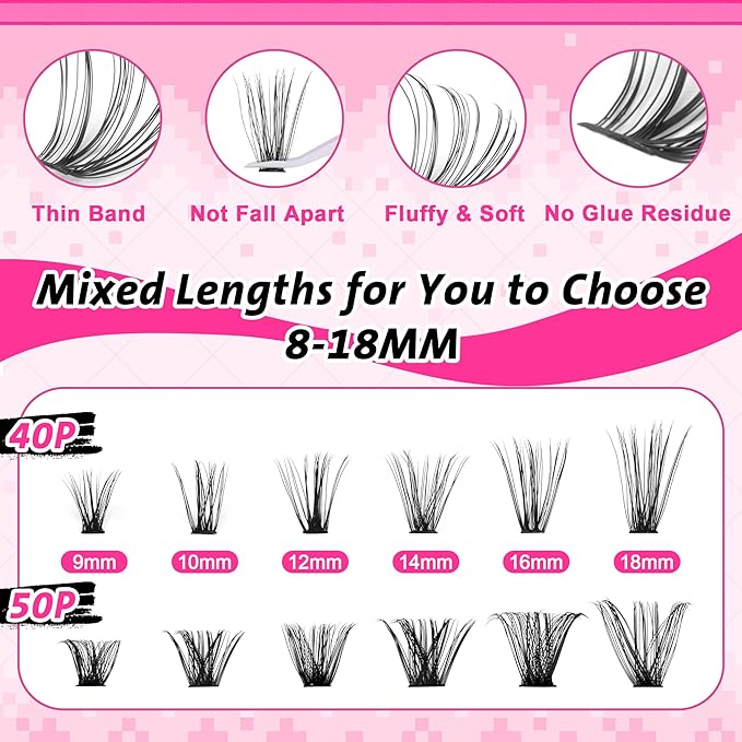 wiwoseo Individual Eyelashes 560pcs Natural Cluster Lashes D Curl Individuals Cluster Eyelashes Russian Lash Clusters Individual Lashes Natural Look Eyelash Clusters for DIY at Home 816MM - Image 4