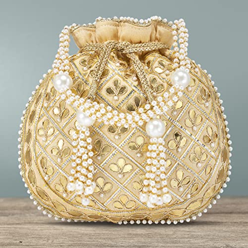 Aheli Indian Potli Bags for Women Evening Bag Clutch Ethnic Bride Purse with Drawstring P09CRM - Image 3