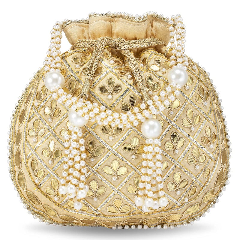 Aheli Indian Potli Bags for Women Evening Bag Clutch Ethnic Bride Purse with Drawstring P09CRM - Image 2