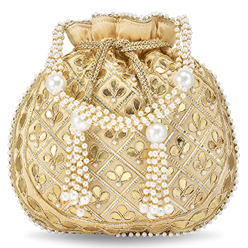 Aheli Indian Potli Bags for Women Evening Bag Clutch Ethnic Bride Purse with Drawstring P09CRM - Image 1