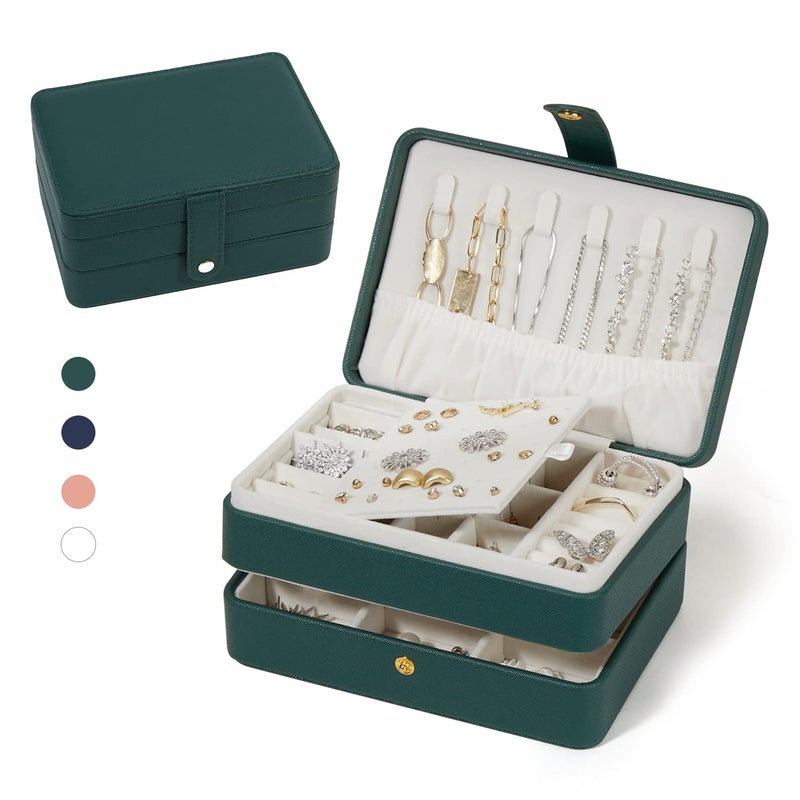BUTI4WLD Jewelry Box for Women and Girls PU Leather Made Jewelry Organizer 3 Layers Jewelry Storage for Rings Earings Necklaces Bracelets Valentines Day Gifts GreenSmall