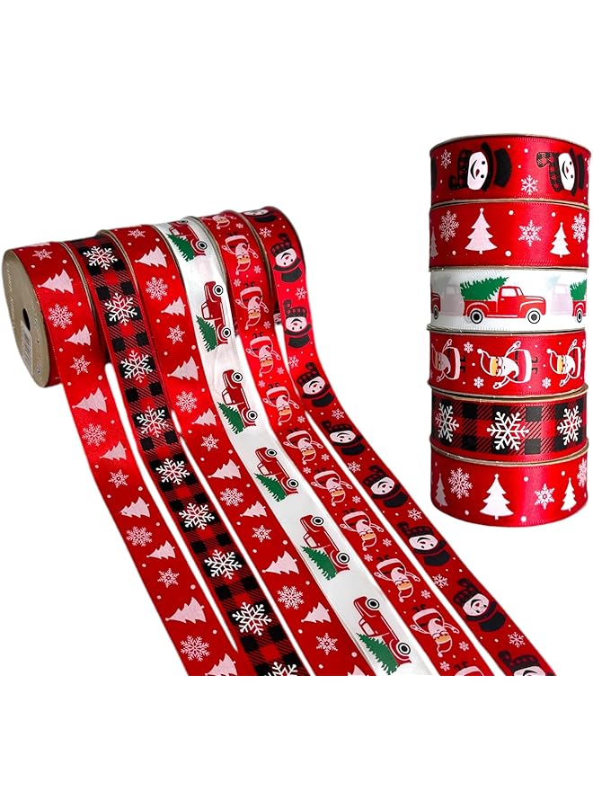 The Bros 6 Piece Christmas Ribbons for Gift Wrapping & Tree Decorations – Snowman Santa Claus Truck Snowflakes Tree Theme Christmas Gift Wrap Ribbons - Xmas Presents Wrapping Ribbons - Image 1