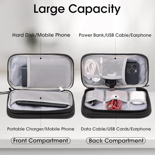 RATAVA Electronics Organizer Travel Case – 2-Layer Waterproof Cable Storage Bag for Cords, Chargers, Phone, USB, Earphones & Accessories – Portable Tech Organizer Pouch 1PC (Black) - Image 3