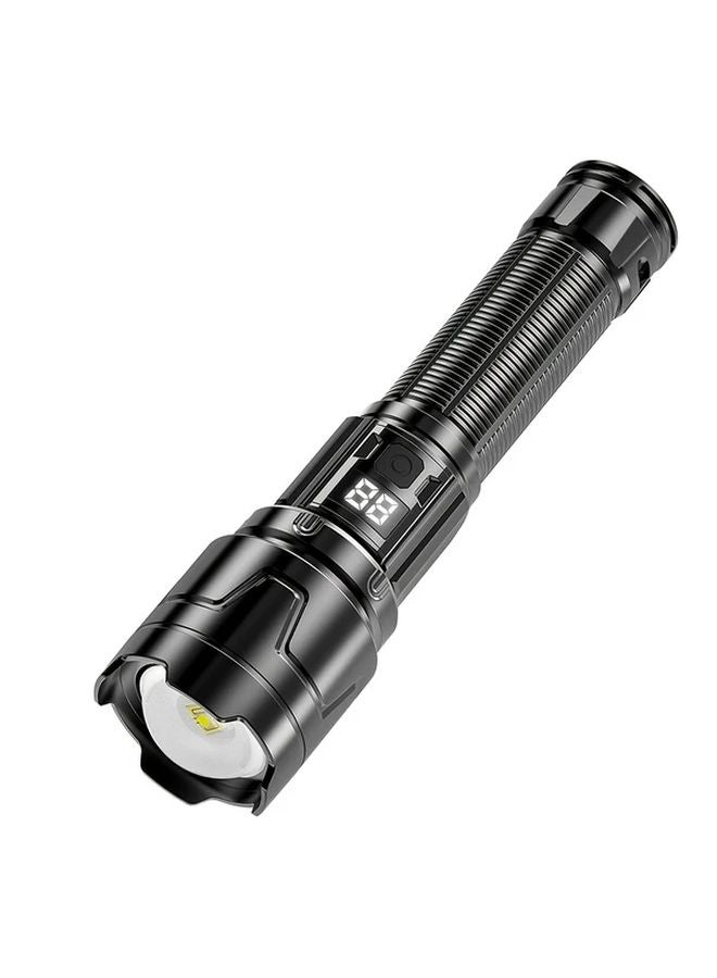 Black Rechargeable LED Flashlight Telescopic Zoom Portable for Camping Hiking - Image 1