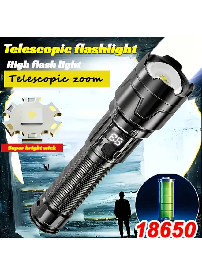 Black Rechargeable LED Flashlight Telescopic Zoom Portable for Camping Hiking - Image 2