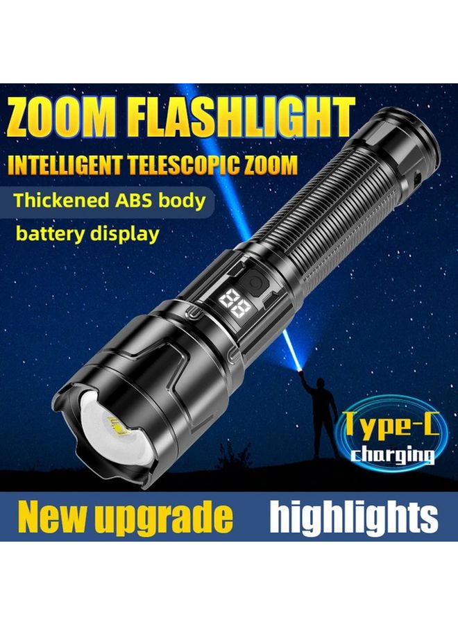 Black Rechargeable LED Flashlight Telescopic Zoom Portable for Camping Hiking - Image 5
