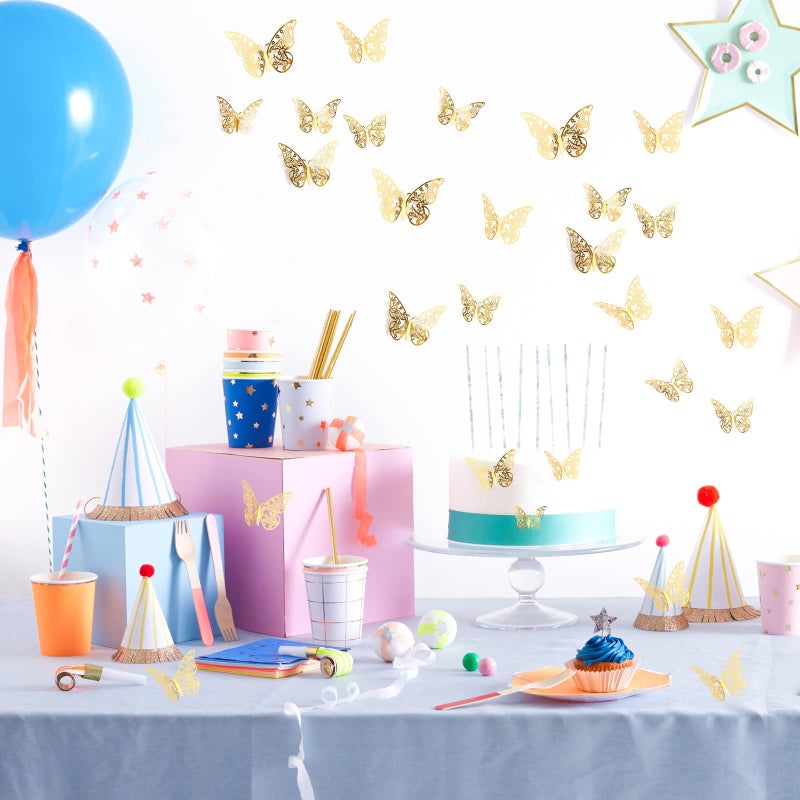 بي تي واي ام اس 144 PCS Gold Butterfly Decor Decor Cake Butterfly Toppers Toppers 3D Butterfly Stickers 6 Styles و 3 أحجام ملصقات جدارية قابلة للإزالة - Image 5