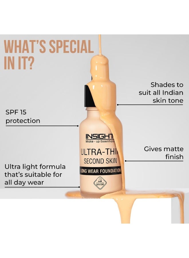 INSIGHT Ultra-Thin Second Skin Foundation 20ml | Long Wear Liquid Matte, Waterproof, Full Coverage, Oil-Free, SPF 15, Lightweight & Flawless Makeup Base (Sun Beige) - Image 3