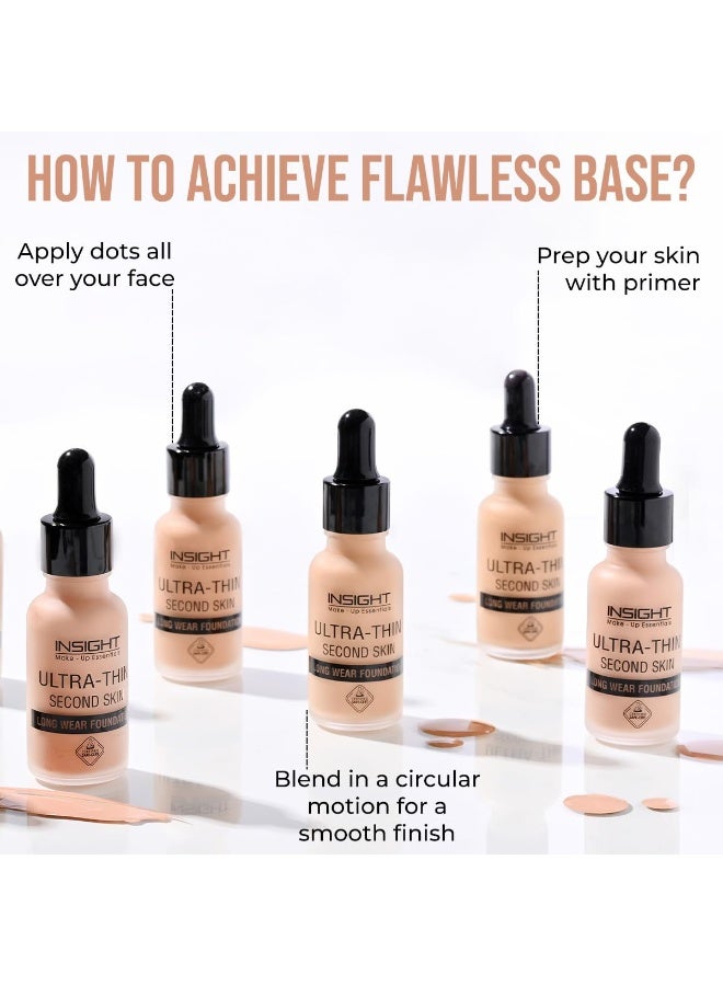 INSIGHT Ultra-Thin Second Skin Foundation 20ml | Long Wear Liquid Matte, Waterproof, Full Coverage, Oil-Free, SPF 15, Lightweight & Flawless Makeup Base (Sun Beige) - Image 2