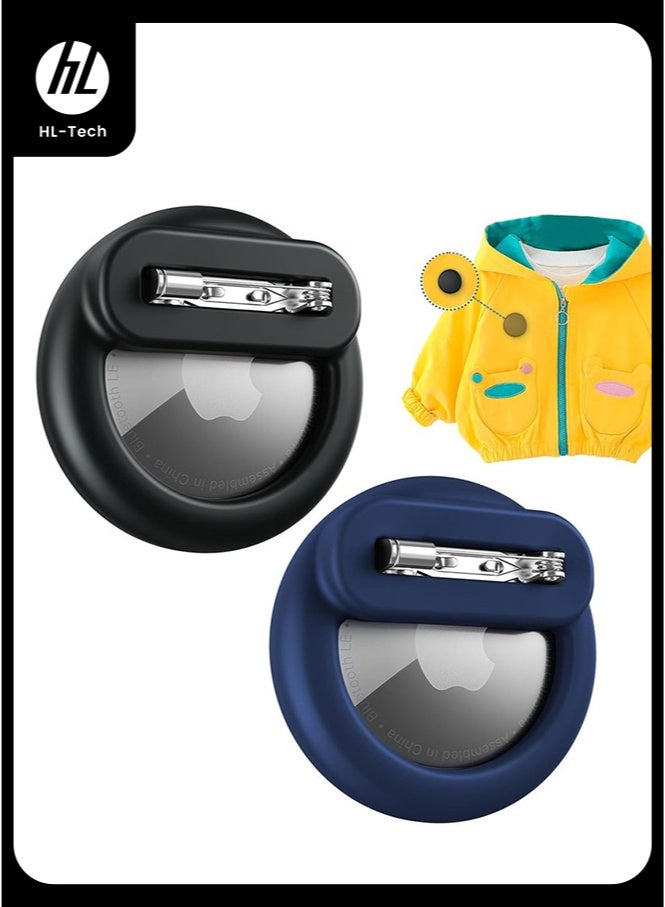 HL-Tech 2PC Apple AirTag Holder for Kids – Silicone Case with Safety Pins, AirTag Case for Children & Elderly, Hidden Inside Clothes, Shoes, or Backpacks (Black + Blue) - Image 1