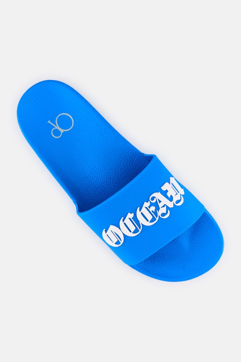 Ocean Pacific Men Brand Logo Slip On Slides, Blue  - Image 4