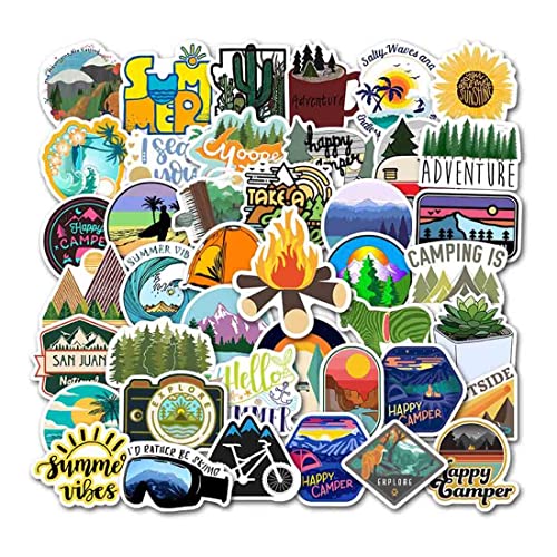 FNGEEN 100pcs Outdoor Camping Hiking Adventure Stickers, Wilderness Nature Travel Camper Stickers for Water Bottle Laptop Luggage Cup, Waterproof Summer Camp Stickers Decals for Adults Teens Girls Boys Kids - Image 2