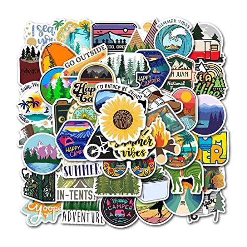 FNGEEN 100pcs Outdoor Camping Hiking Adventure Stickers, Wilderness Nature Travel Camper Stickers for Water Bottle Laptop Luggage Cup, Waterproof Summer Camp Stickers Decals for Adults Teens Girls Boys Kids - Image 3