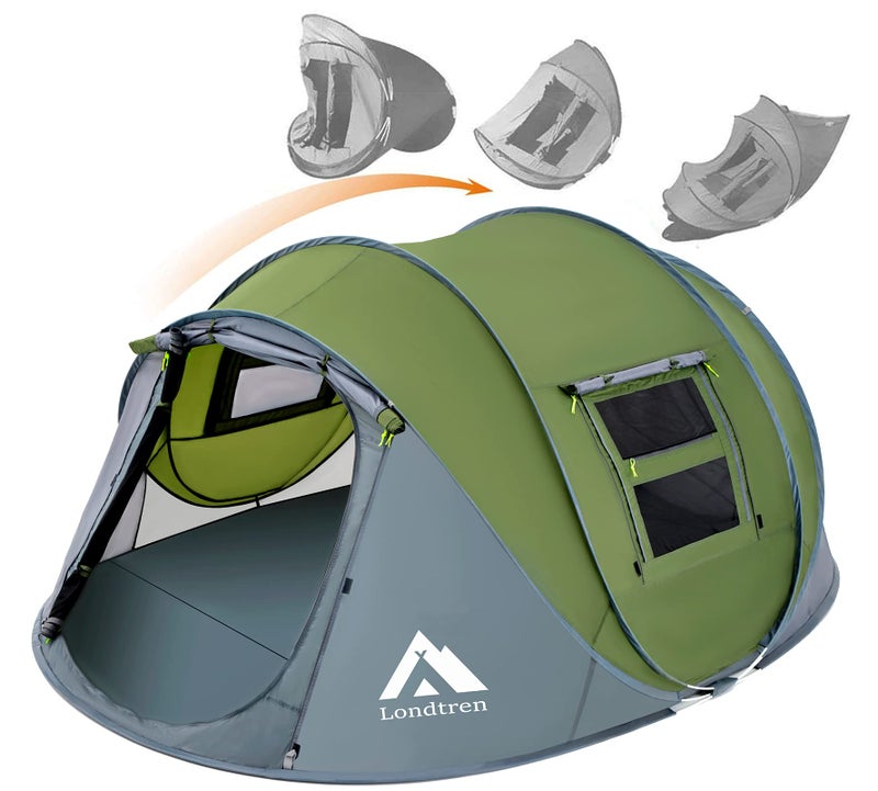 Londtren Pop Up Tents for Camping 4 Person Waterproof Military Popup Tent Camping Easy Up Camping Tents Instant Pop Up Tent Big Green - Image 1