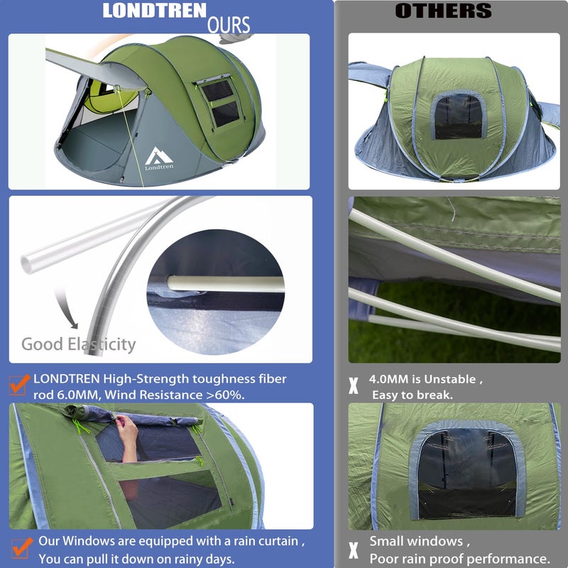 Londtren Pop Up Tents for Camping 4 Person Waterproof Military Popup Tent Camping Easy Up Camping Tents Instant Pop Up Tent Big Green - Image 3