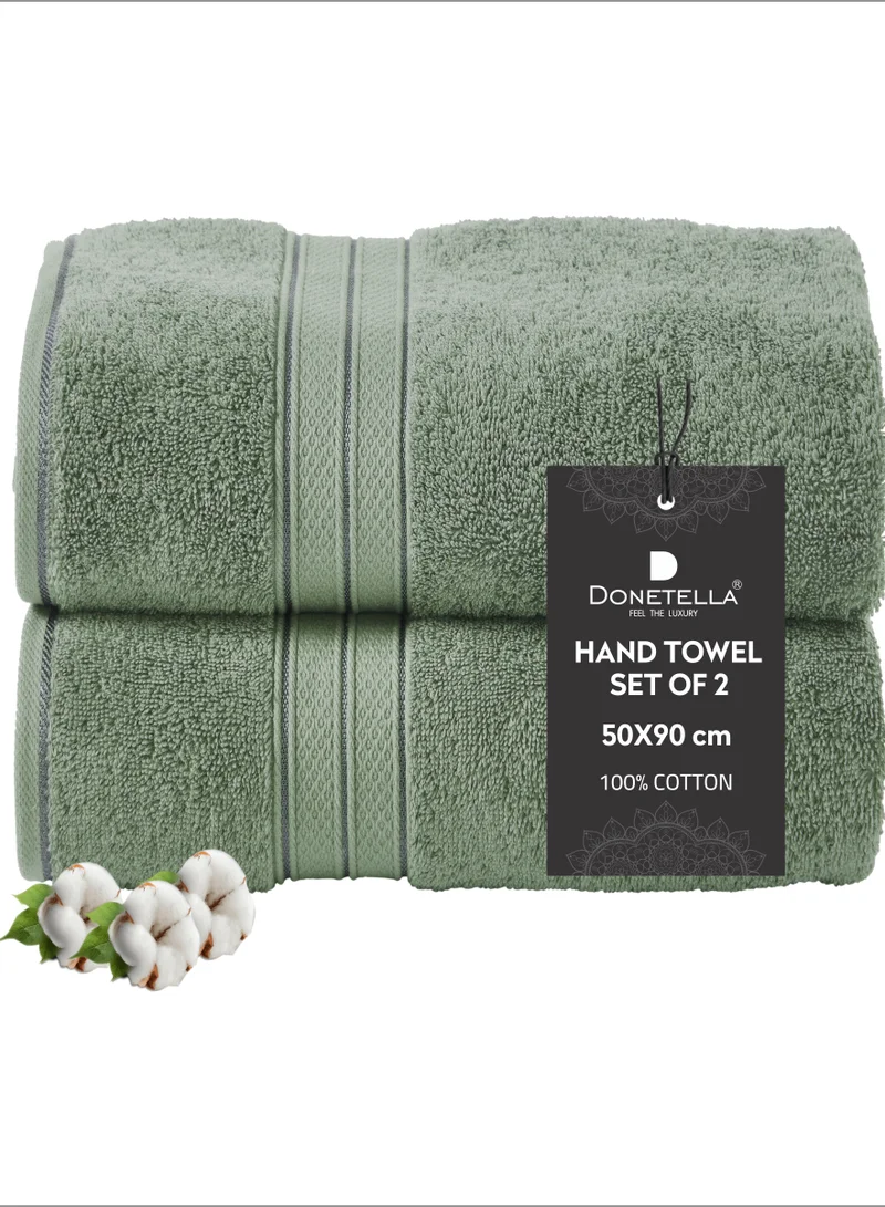 Donetella Premium 100 % Combed Cotton 2-Pcs Hand Towel Set (50 X 90 CM) 600 GSM Super Soft Hand Towel, Highly Absorbent, Quick Dry,Best Towel for Bathroom, Spa And Hotel