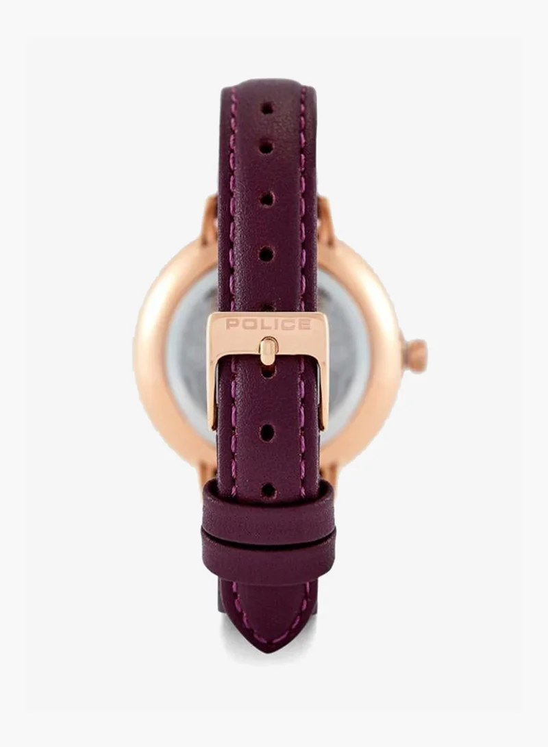 Police  Women's Miona Round Shape Leather Band Analog Wrist Watch 36 mm - Burgundy for Women | Best Price UAE