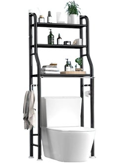 DMG TECH Toilet Storage Shelf 3-Story Bathroom Storage Shelf Bathroom Organizer No Drilled Toilet Organizer Black  - Image 1