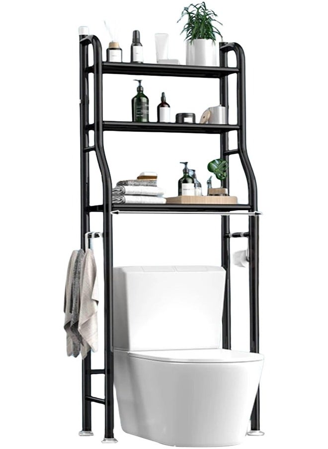 DMG TECH Toilet Storage Shelf 3-Story Bathroom Storage Shelf Bathroom Organizer No Drilled Toilet Organizer Black  - Image 1