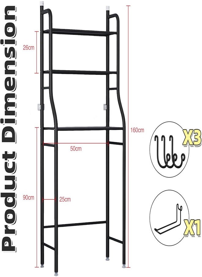 DMG TECH Toilet Storage Shelf 3-Story Bathroom Storage Shelf Bathroom Organizer No Drilled Toilet Organizer Black  - Image 3