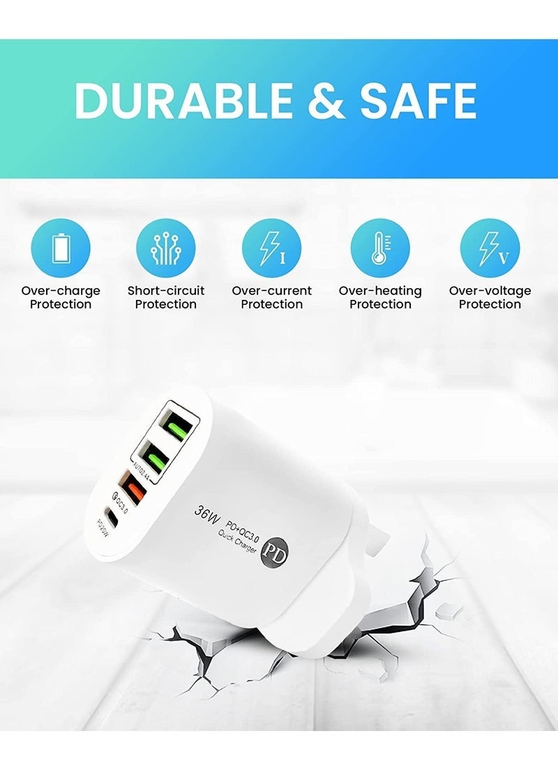 Gravity USB C 36W PD Wall Charger, 3.0 Quick Charging Multi-Port Power Adapter Compatible with iPhon 14 Pro/14 Pro Max/13 mini/12/11, New iPd 9, iPd mini 6, Galaxy S20 - White (36W) - Image 2