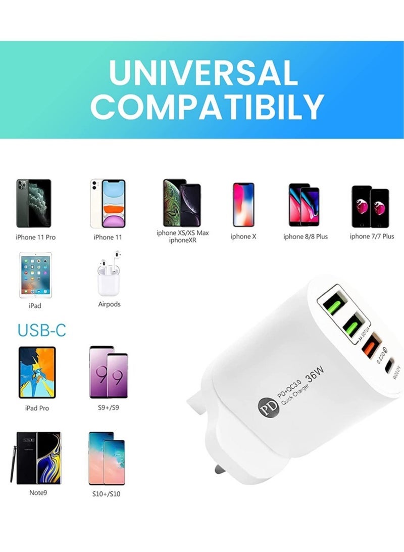 Gravity USB C 36W PD Wall Charger, 3.0 Quick Charging Multi-Port Power Adapter Compatible with iPhon 14 Pro/14 Pro Max/13 mini/12/11, New iPd 9, iPd mini 6, Galaxy S20 - White (36W) - Image 5