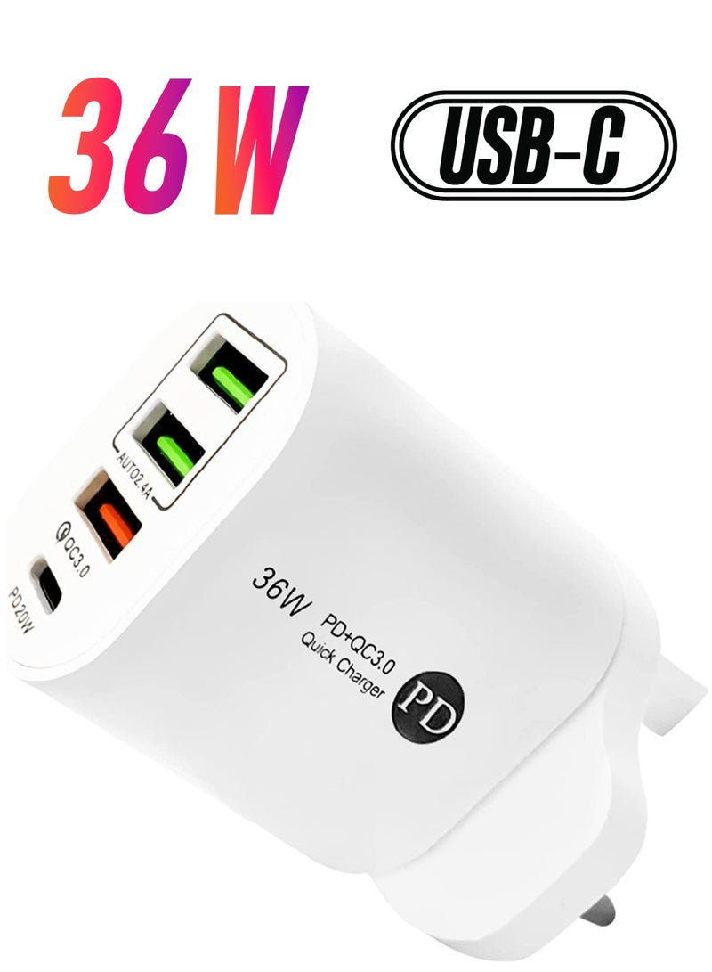 Gravity USB C 36W PD Wall Charger, 3.0 Quick Charging Multi-Port Power Adapter Compatible with iPhon 14 Pro/14 Pro Max/13 mini/12/11, New iPd 9, iPd mini 6, Galaxy S20 - White (36W) - Image 1