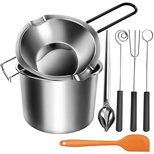 Artcome طقم وعاء ذوبان مزدوج من آرتكوم - 600 مل/0.6QT وعاء ذوبان الشوكولاتة، 1600 مل/1.7QT وعاء من الفولاذ المقاوم للصدأ، ملاعق تزيين، ملعقة سيليكون وأداة غمس لذوبان الشوكولاتة، الحلوى، الصابون - Image 1