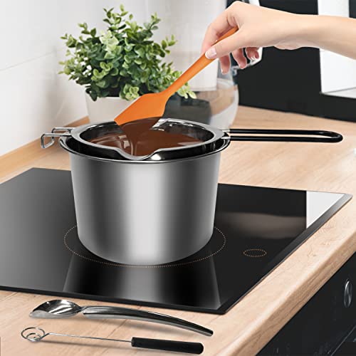 Artcome طقم وعاء ذوبان مزدوج من آرتكوم - 600 مل/0.6QT وعاء ذوبان الشوكولاتة، 1600 مل/1.7QT وعاء من الفولاذ المقاوم للصدأ، ملاعق تزيين، ملعقة سيليكون وأداة غمس لذوبان الشوكولاتة، الحلوى، الصابون - Image 2