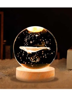 Plan A 3D Crystal Light Up Crystal Crystal with LED Light and Elegant Wooden Base, USB Powered Gift or Night Lamp for Desk and Table, Provides Warm Light and Quiet Atmosphere (Whale)  - Image 2