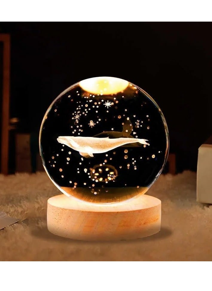 Plan A - 3D Crystal Light Up Crystal Crystal with LED Light and Elegant Wooden Base, USB Powered Gift or Night Lamp for Desk and Table, Provides Warm Light and Quiet Atmosphere (Whale) - Image 1