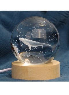 Plan A 3D Crystal Light Up Crystal Crystal with LED Light and Elegant Wooden Base, USB Powered Gift or Night Lamp for Desk and Table, Provides Warm Light and Quiet Atmosphere (Whale)  - Image 3