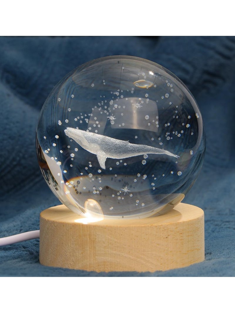 Plan A - 3D Crystal Light Up Crystal Crystal with LED Light and Elegant Wooden Base, USB Powered Gift or Night Lamp for Desk and Table, Provides Warm Light and Quiet Atmosphere (Whale) - Image 1