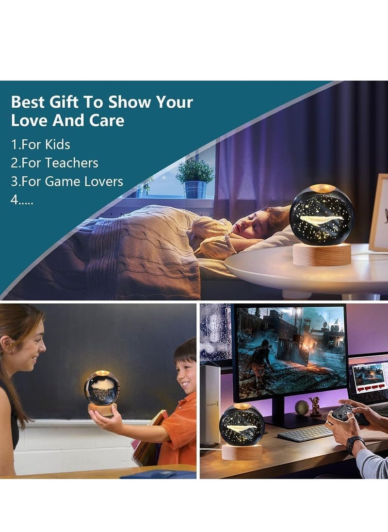 Plan A - 3D Crystal Light Up Crystal Crystal with LED Light and Elegant Wooden Base, USB Powered Gift or Night Lamp for Desk and Table, Provides Warm Light and Quiet Atmosphere (Whale) - Image 1