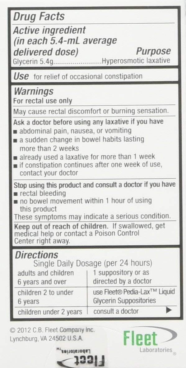 Fleet تحاميل الجلسرين السائل من فليت للإمساك للبالغين 75 مل 4 زجاجات 6 عبوات - Image 2