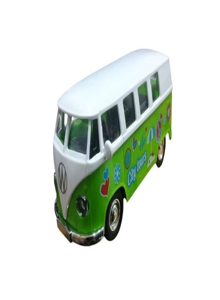 Volkswagen Bus Mini Bus Model Car Metal/Plastic, Doors Open (Green) - Image 1
