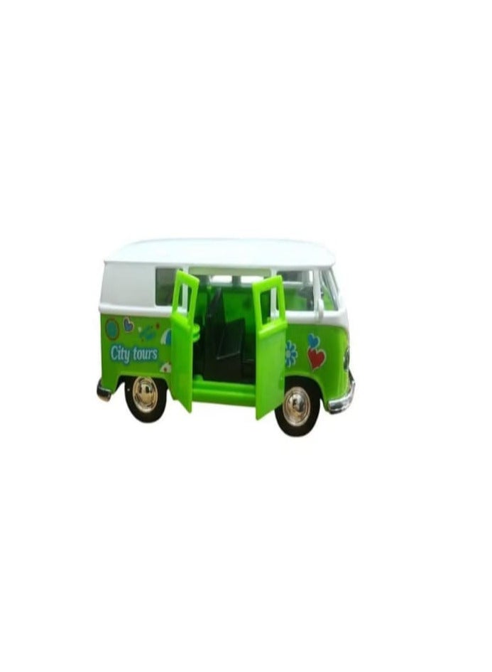 Volkswagen Bus Mini Bus Model Car Metal/Plastic, Doors Open (Green) - Image 3