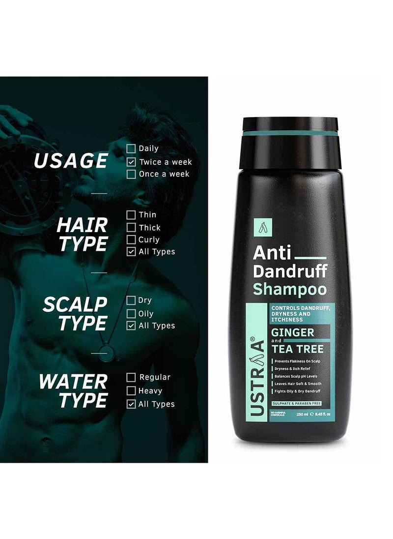 Ustraa - Ustraa Anti Dandruff Shampoo 250ml With Climbazole Ginger Tea Tree Oil Controls Dandruff No Sulphates No Parabens No Silicone - Image 1
