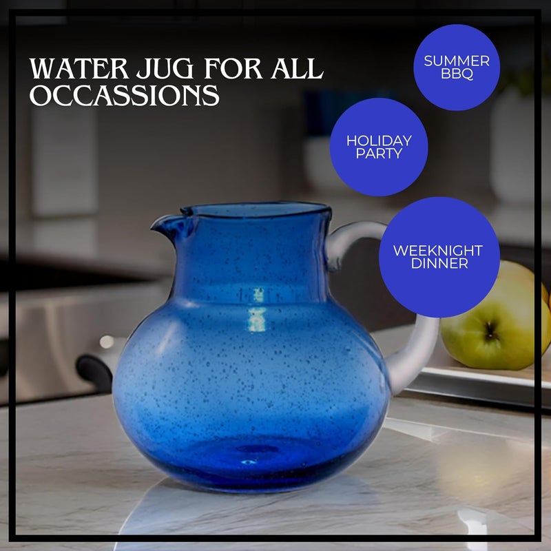 Artland Iris 90oz Handcrafted Pitcher  14oz Double Old Fashion Glass Set of 4  LeadFree Bubble Drinkware for Elegant Dining  Serving  Ideal for Water Cocktails Juice Gatherings Cobalt Blue - Image 4