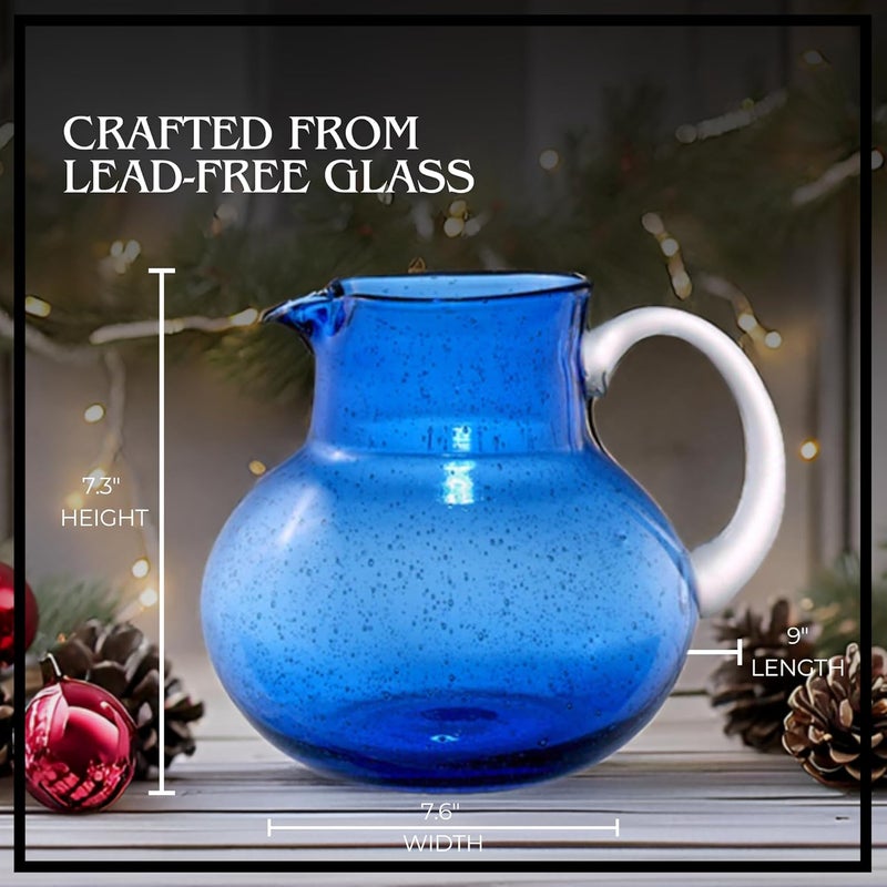 Artland Iris 90oz Handcrafted Pitcher  14oz Double Old Fashion Glass Set of 4  LeadFree Bubble Drinkware for Elegant Dining  Serving  Ideal for Water Cocktails Juice Gatherings Cobalt Blue - Image 3